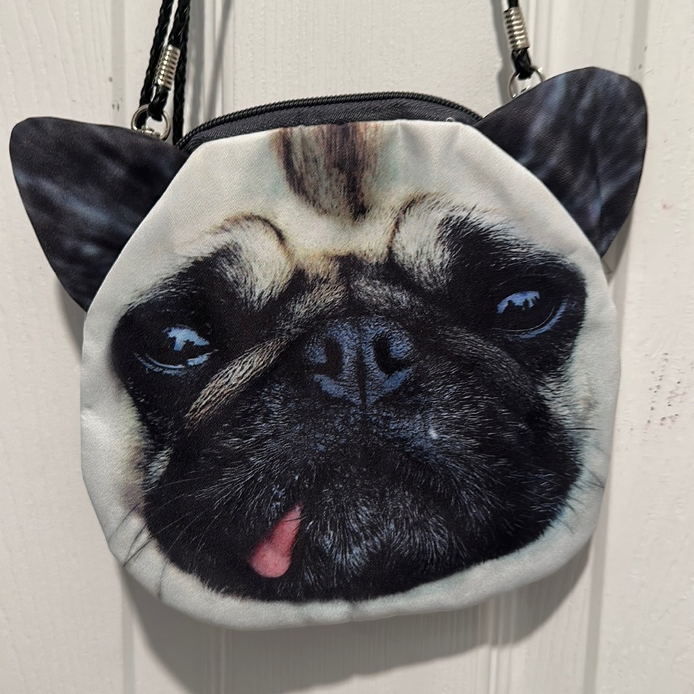 Dog Face Crossbody Purse nylon light weight new leather strap